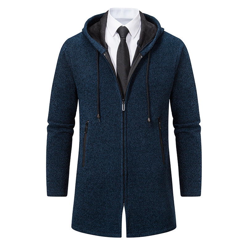 Men's Hooded Wool Blend Coat with Zip and Fine Knit Texture Mune Fashion