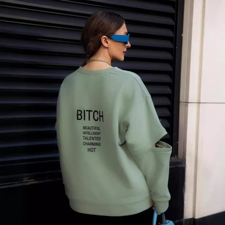 Women's Oversized Sweatshirt with Layer Sleeves and Side Slit Mune Fashion