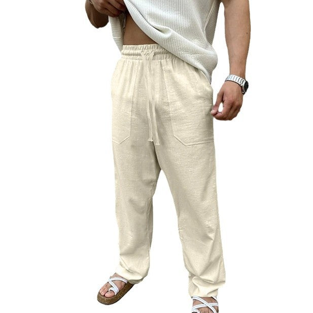 Men's casual linen jogger pants with elastic drawstring, patch pockets, and tapered silhouette Mune Fashion