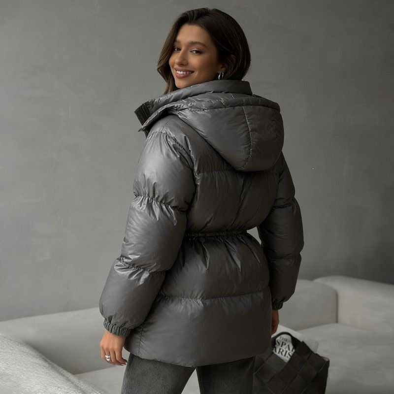 Women's Fashion Hooded Jacket with Waist Drawstring