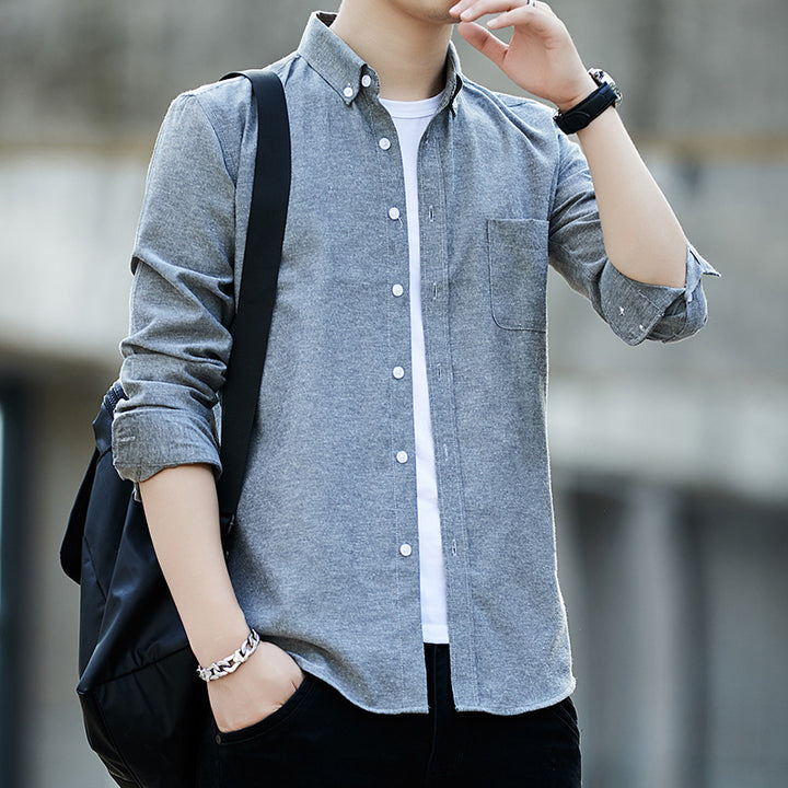 Men's long-sleeve button-down shirt with chest pocket and slim casual fit Mune Fashion