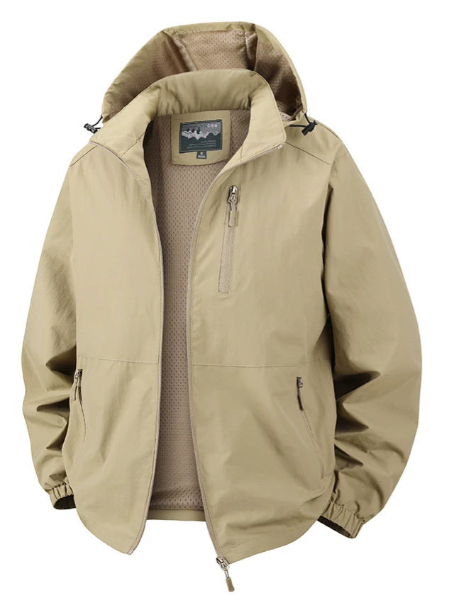 Men's Ultralight All-Weather Outdoor Jacket with Hood Breathable Mesh Lining and Zippered Pockets Mune Fashion
