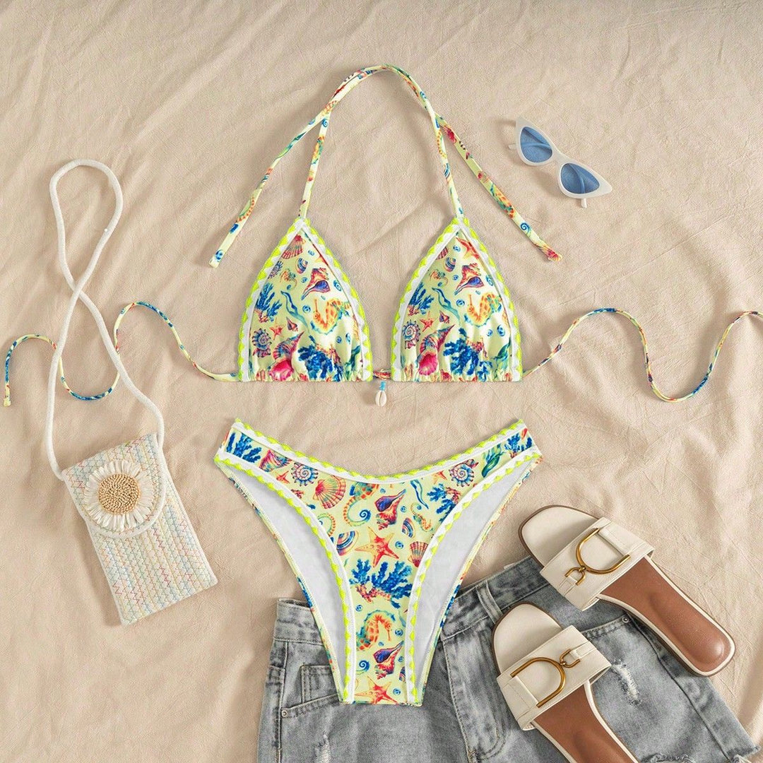 Women Triangle Bikini with Maritime Pattern Mune Fashion