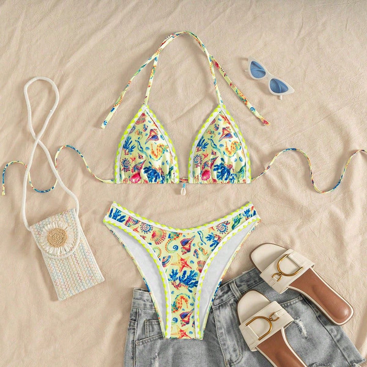 Women Triangle Bikini with Maritime Pattern Mune Fashion
