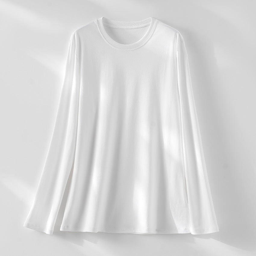 Women's Long-Sleeved Fine Modal Basic Shirt with Round Neckline Mune Fashion