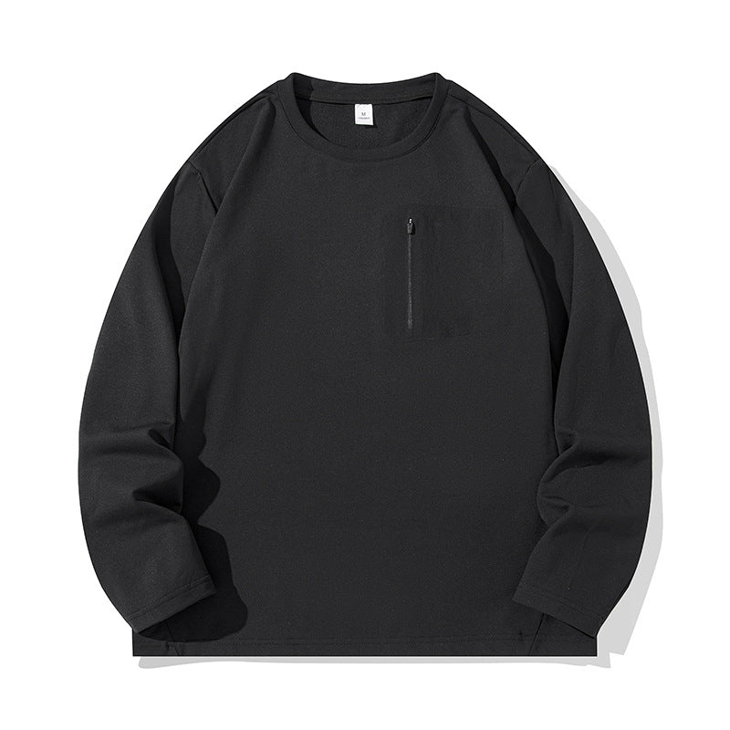 Unisex Oversize Long Sleeve Sweatshirt with Chest Zipper Pocket and Crew Neck Mune Fashion