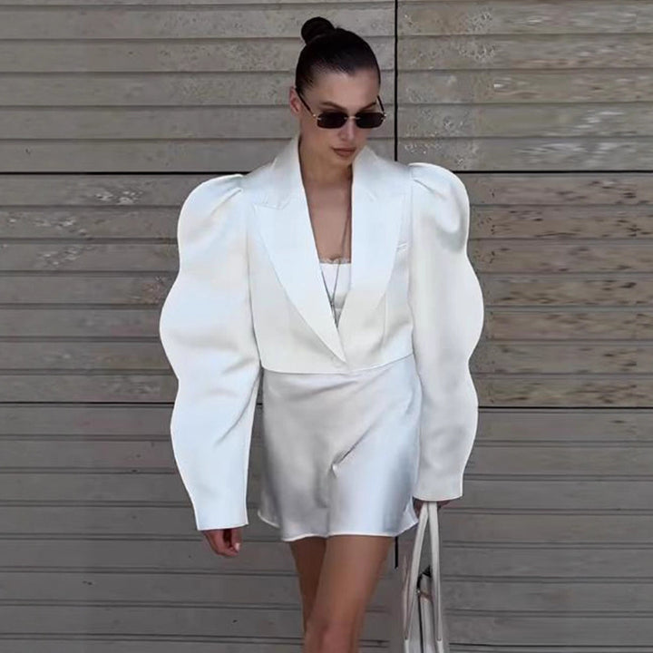 Women's Sculptural Cropped Blazer with Dramatic Balloon Sleeves Mune Fashion