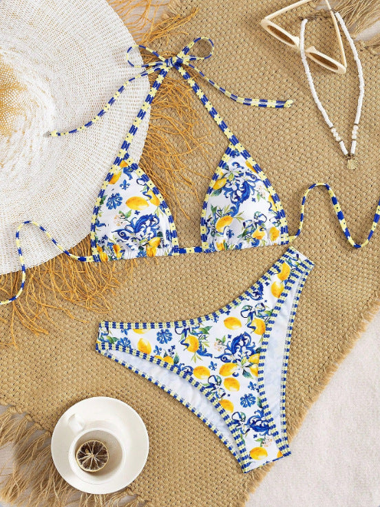 Women Triangle Bikini with floral design and tie details Mune Fashion