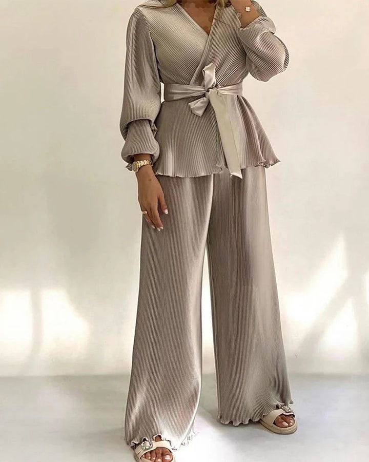 Women's Elegant Pleated Jumpsuit with Tied Belt Mune Fashion