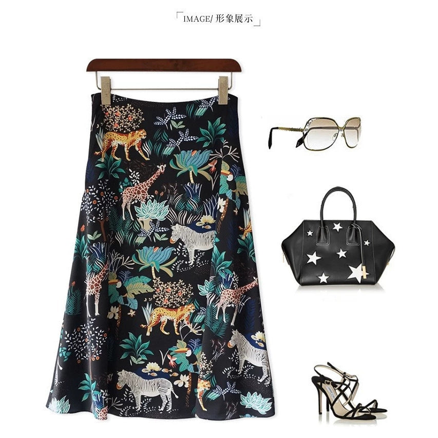 Women's Midi Skirt with Floral Animal Print Mune Fashion