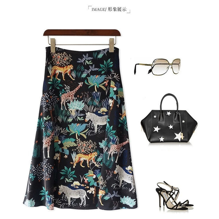 Women's Midi Skirt with Floral Animal Print Mune Fashion