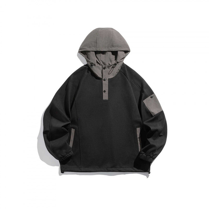 Unisex Technical Hoodie in Oversized Cut with Henley Placket, Patch Pocket and Drawstring Mune Fashion