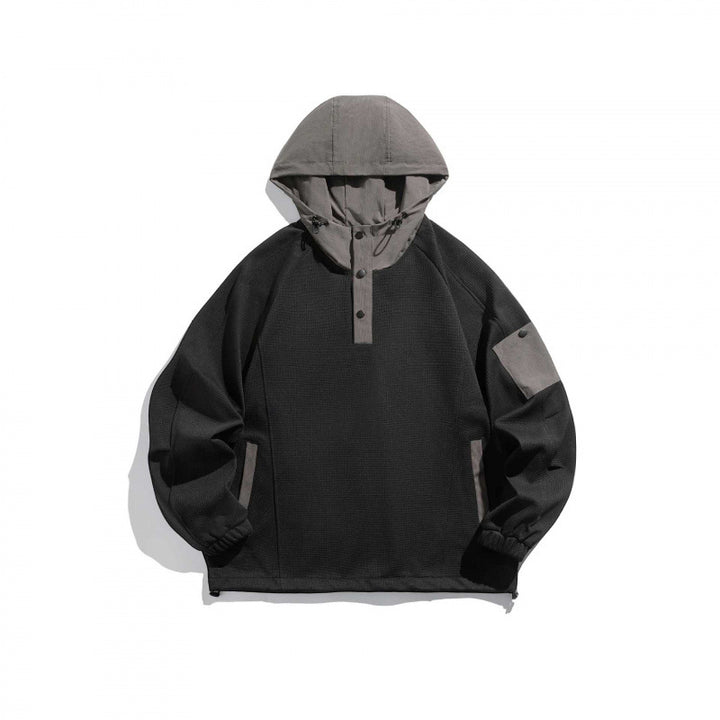 Unisex Technical Hoodie in Oversized Cut with Henley Placket, Patch Pocket and Drawstring Mune Fashion