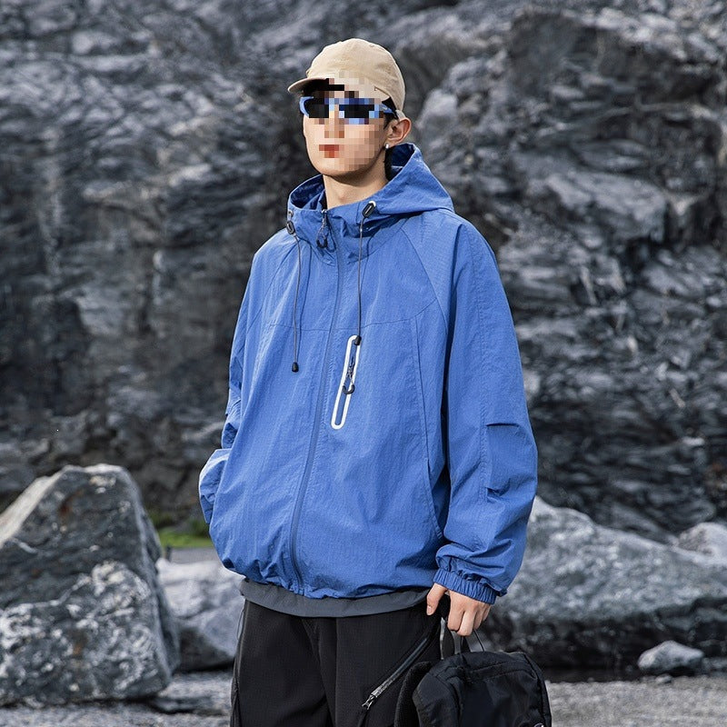 Men's Breathable Hooded Field Jacket with Stowable Hood and Reflective Chest Zipper Mune Fashion