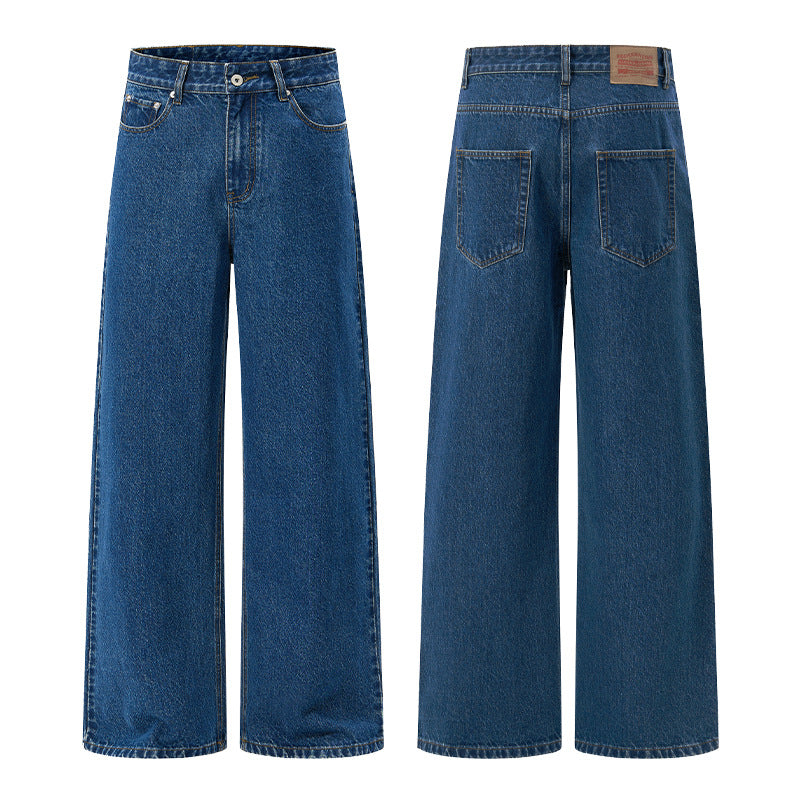 Men's Extra Wide High-Cut Denim Pants with Ultra-Long Hem and Straight Leg Mune Fashion