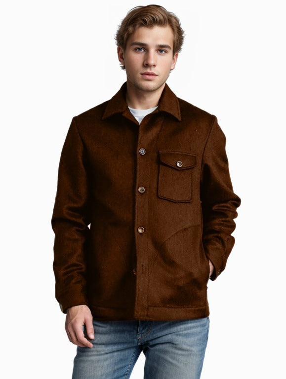 Men's wool blend work jacket with chest pocket and shirt collar Mune Fashion
