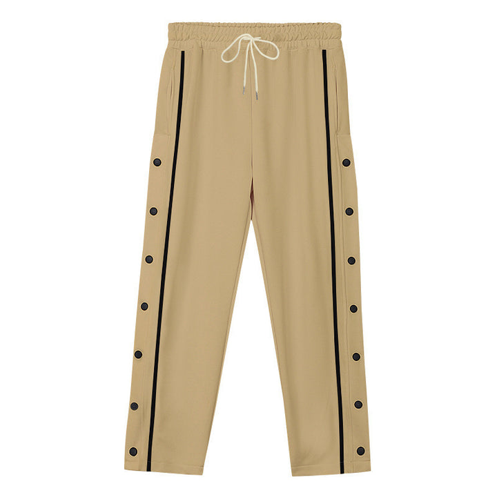 Men's Sporty Snap Track Pants with Side Snap Stripes and Drawstring Mune Fashion