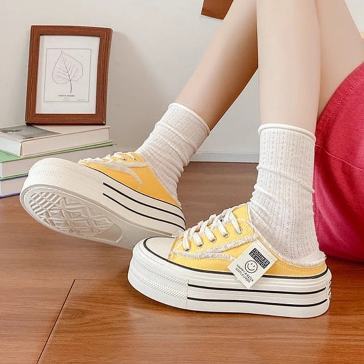 Women Trendy Platform Sneaker with Open Heel and Lacing Mune Fashion