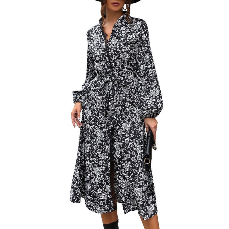 Ladies Long Shirt Dress with Floral Pattern Mune Fashion