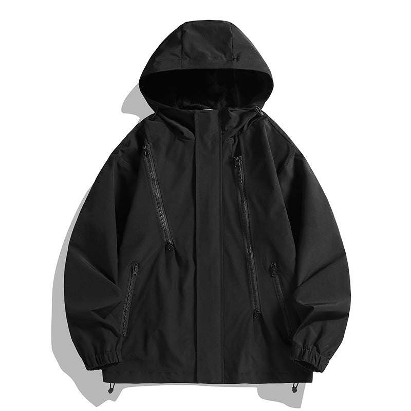 Men's water-repellent hooded jacket with diagonal zippers and adjustable hem Mune Fashion