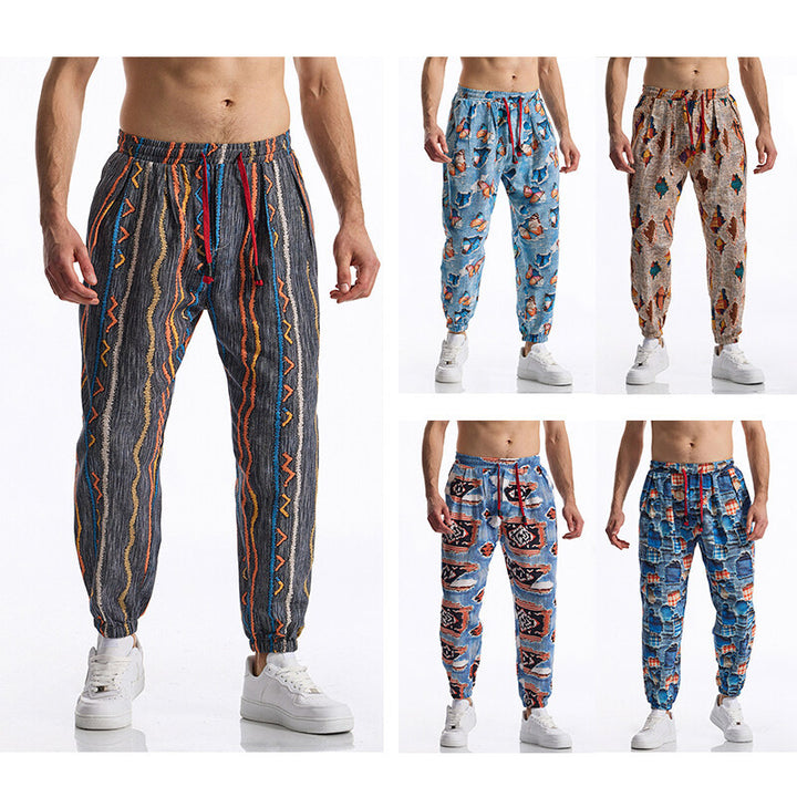 Men's patterned joggers in tapered fit with elastic waistband and drawstring Mune Fashion