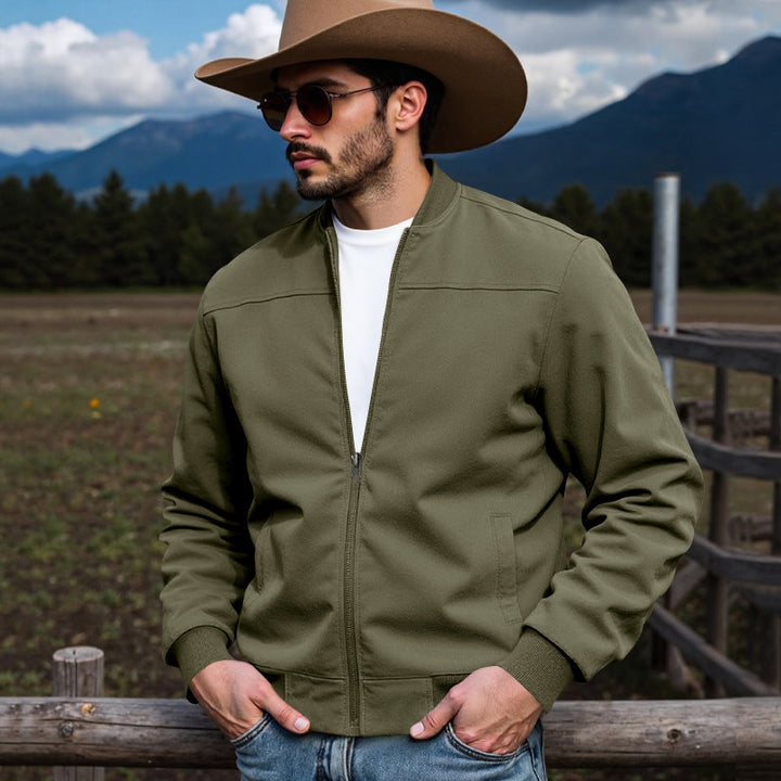 Men's faux suede bomber jacket with stand-up collar, ribbed cuffs, and side pockets Mune Fashion