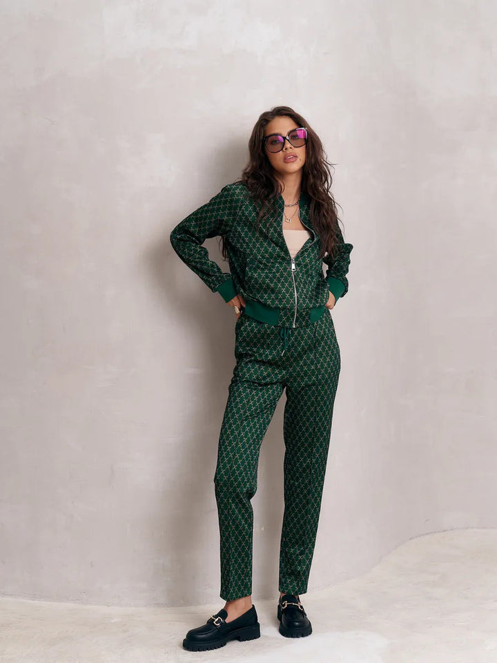 Women's jacquard lounge set with short bomber jacket and high-cut drawstring pants Mune Fashion