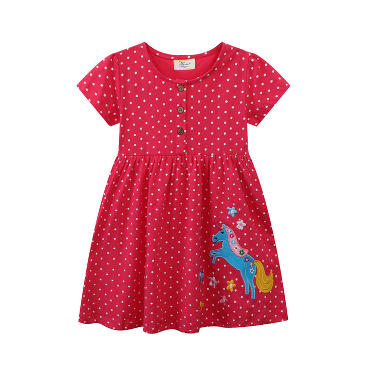 Girl dress with cute horse motif and dots Mune Fashion