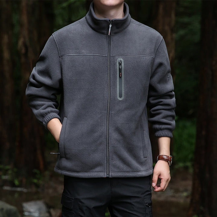 Men's Breathable Microfleece Jacket with Water-Repellent Chest Zip Placket and Stand-Up Collar Mune Fashion