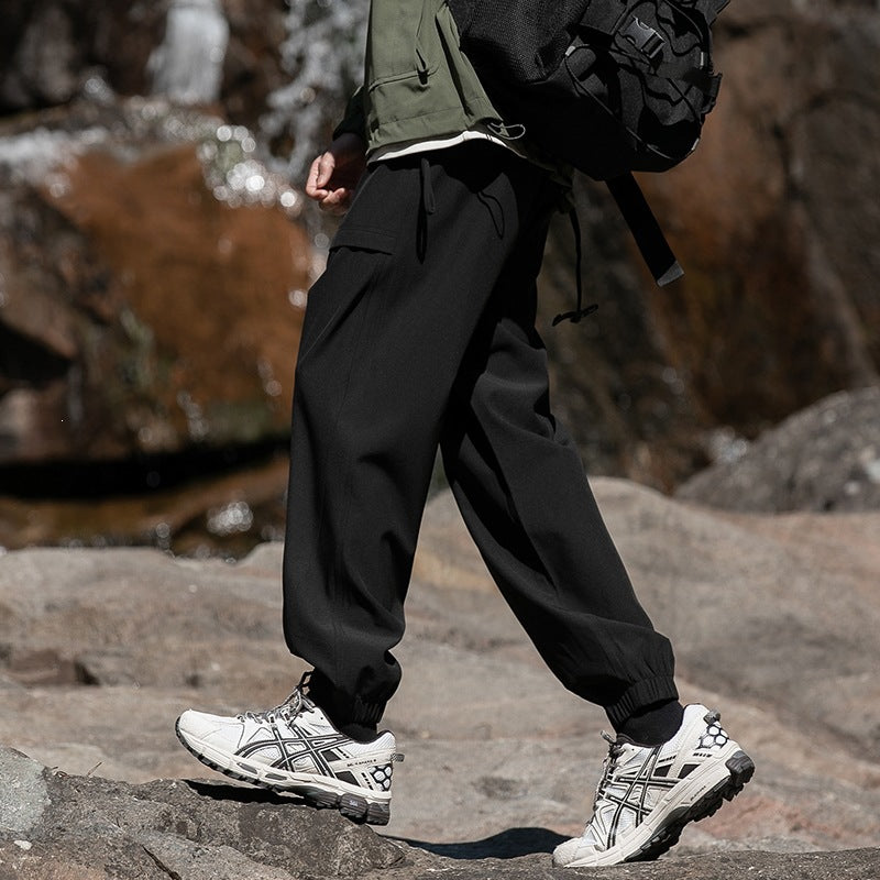 Men's Wide Relaxed Cargo Leisure Pants with Drawstring Waist & Multifunctional Pockets Mune Fashion