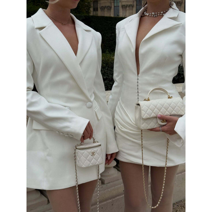 Women's Double-Breasted Blazer Dress with Tailored Silhouette and Structured Shoulders Mune Fashion