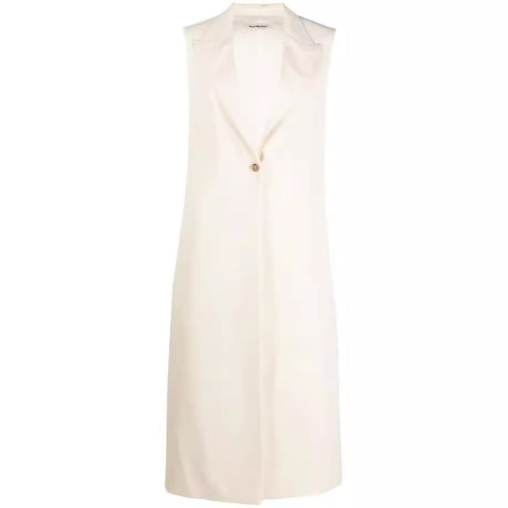 Women's Sleeveless Long Coat in Blazer Style with Shawl Collar and Tailored Seam Mune Fashion