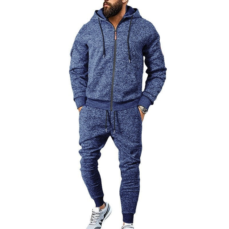 Men's marled hoodie sweat set with full zip, zip arm pocket, and drawstring joggers Mune Fashion
