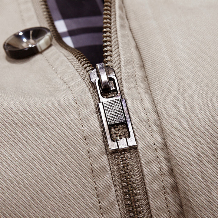 Men's mid-length canvas parka with removable hood, checked inner lining and chest zipper Mune Fashion