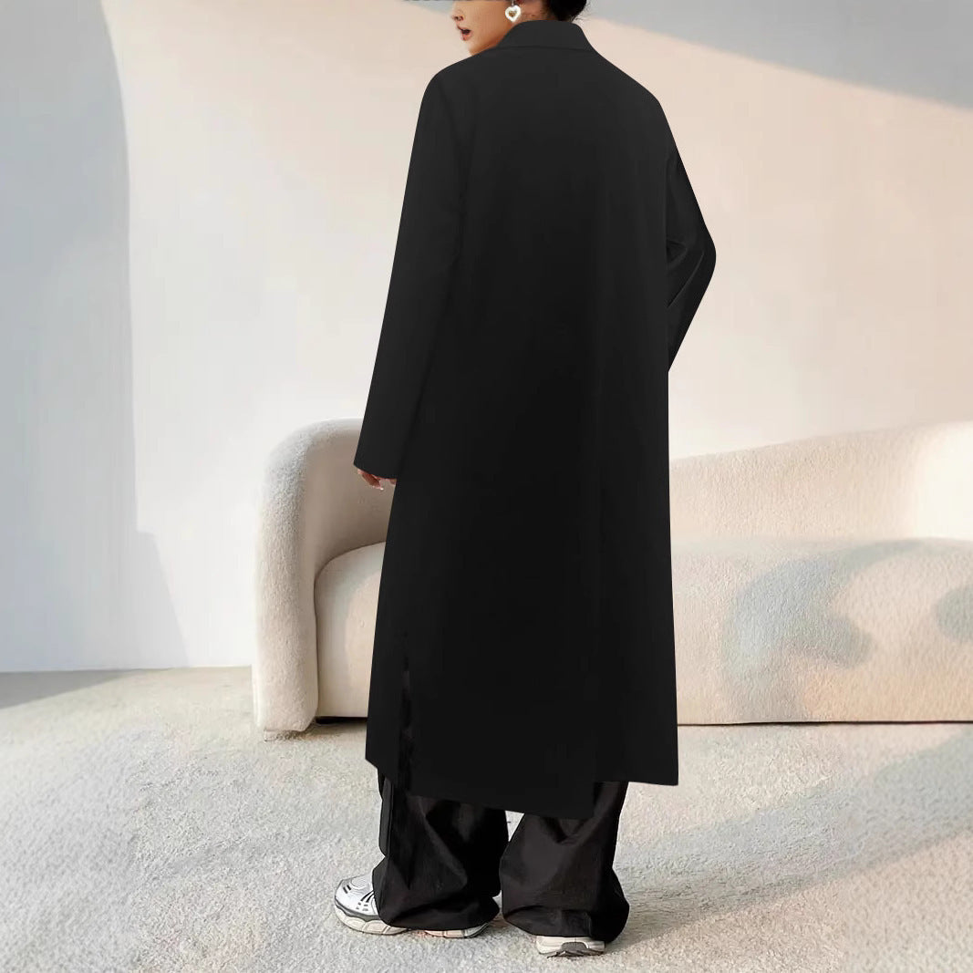 Women's Longline Coat with Shirt Collar and Oversized Silhouette Mune Fashion