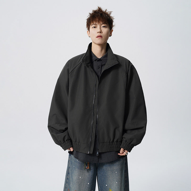 Unisex Oversized Windbreaker with Stand-up Collar and Raglan Sleeves Mune Fashion