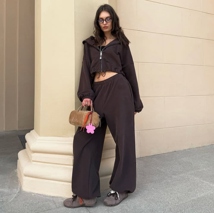 Women's oversized hooded jacket with zipper and loose jogger lounge set Mune Fashion