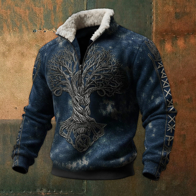 Men's Urban Fleece Pullover with Tree Motif Mune Fashion