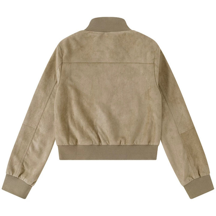 Women's Short-Cut Bomber Jacket Made of Velour Imitation with Chest Pockets and Zipper Pockets Mune Fashion
