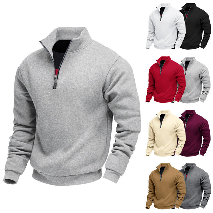 Men's comfortable half-zip sweatshirt with stand-up collar, lightly brushed inner side, and ribbed hem Mune Fashion