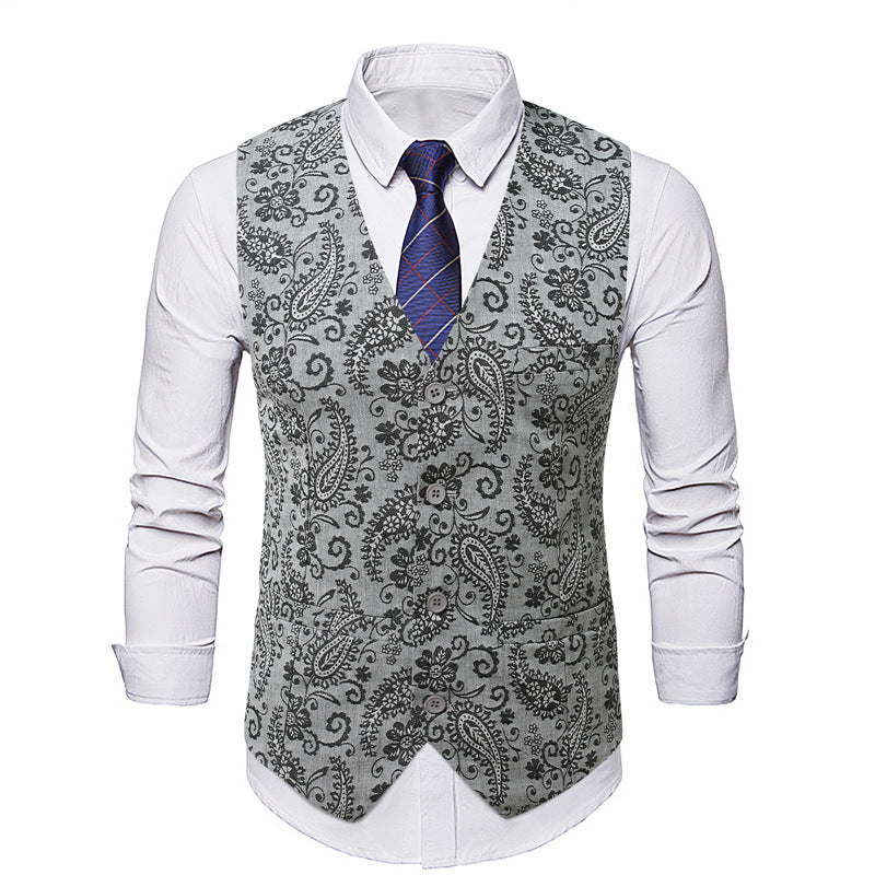 Men's Tailored Suit Vest with Paisley Jacquard and V Neck Mune Fashion
