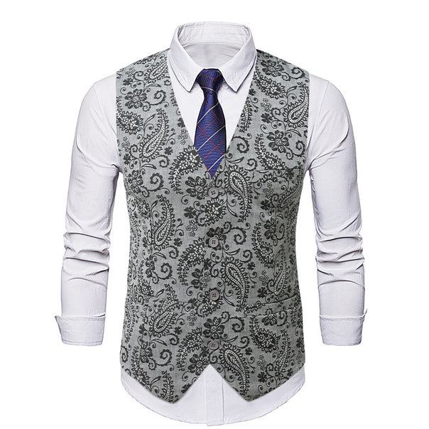 Men's Tailored Suit Vest with Paisley Jacquard and V Neck Mune Fashion