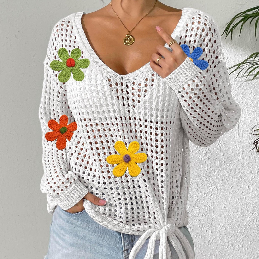 Women's crochet top with flower appliqués Mune Fashion