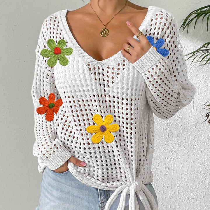 Women's crochet top with flower appliqués Mune Fashion