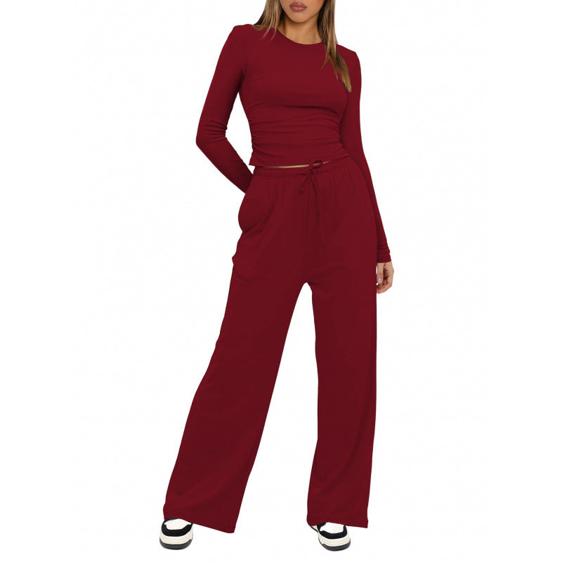 Women's Relaxed Leisure Pants with Extra Wide Leg, Elastic Waistband and Drawstring Mune Fashion