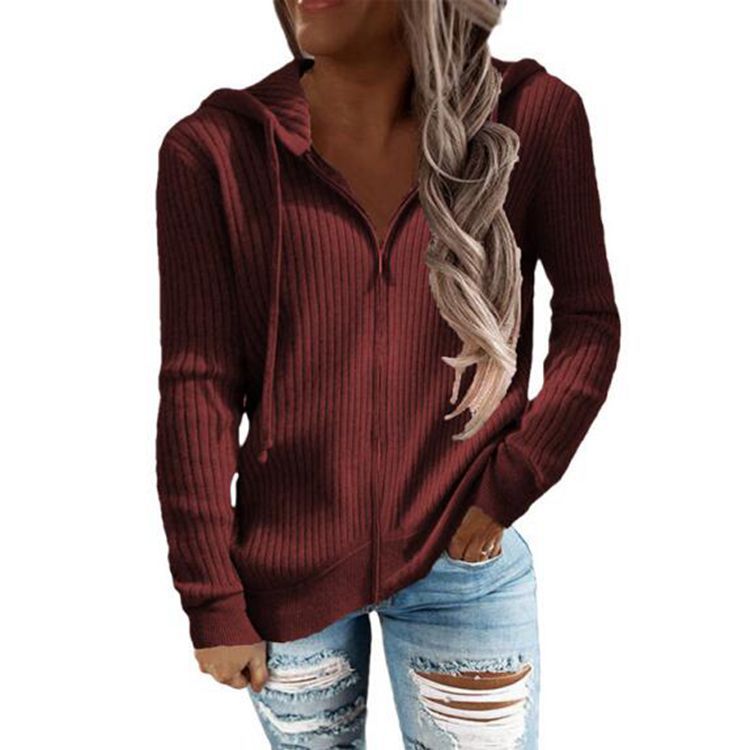 Women's knitted hooded zip hoodie with half zipper and kangaroo pockets Mune Fashion