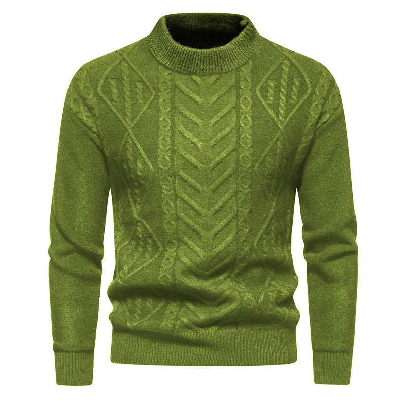 Men's Structured Mockneck Knitted Sweater with Cable and Chevron Pattern Mune Fashion
