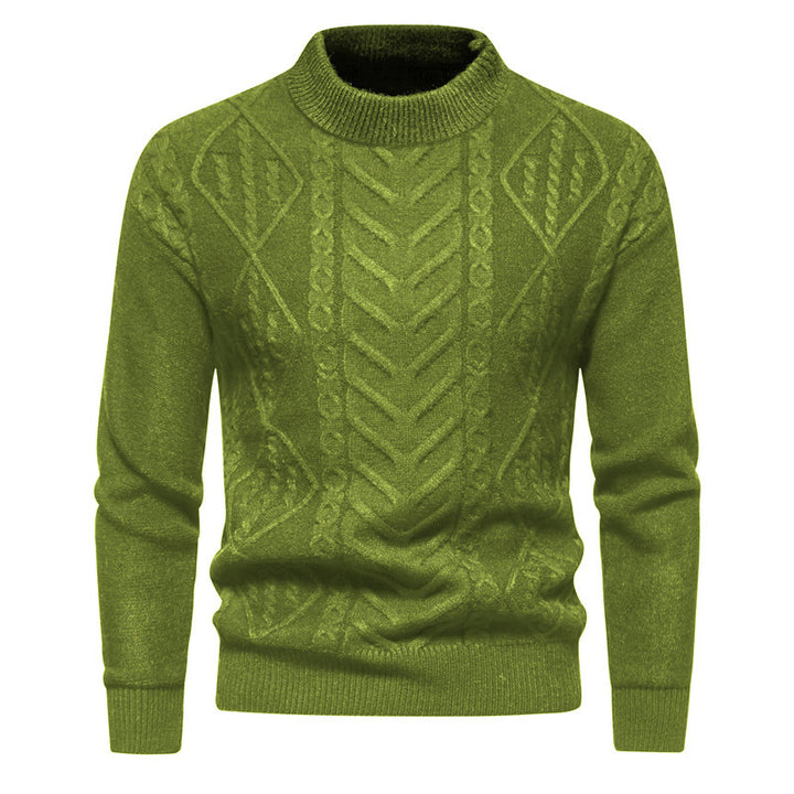 Men's Structured Mockneck Knitted Sweater with Cable and Chevron Pattern Mune Fashion