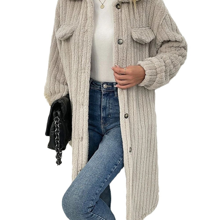 Women's longer teddy coat with shawl collar and patch breast pockets Mune Fashion