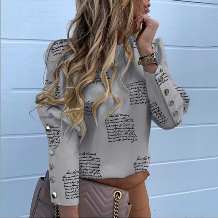 Women's Lightweight Blouse with Leopard Print, Balloon Sleeves and Decorative Button Placket Mune Fashion